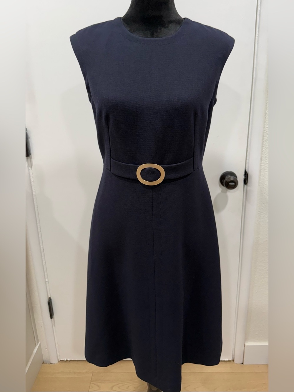 Talbots Navy Blue Belted Sheath Dress Size 6 Stretch Classic Work Office